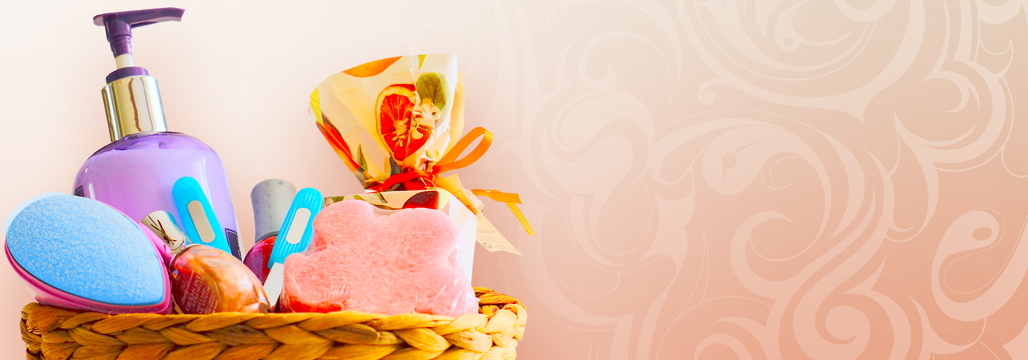 Basket with perfume on it